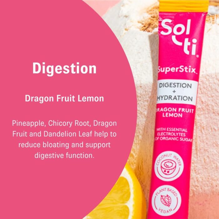 Sol-ti Organic Electrolyte Digestion + Hydration Drink Mix, Superfood Hydration Sticks, SuperStix, Non-GMO, Vegan, Dragon Fruit Lemon, 14 Sticks - Image 8