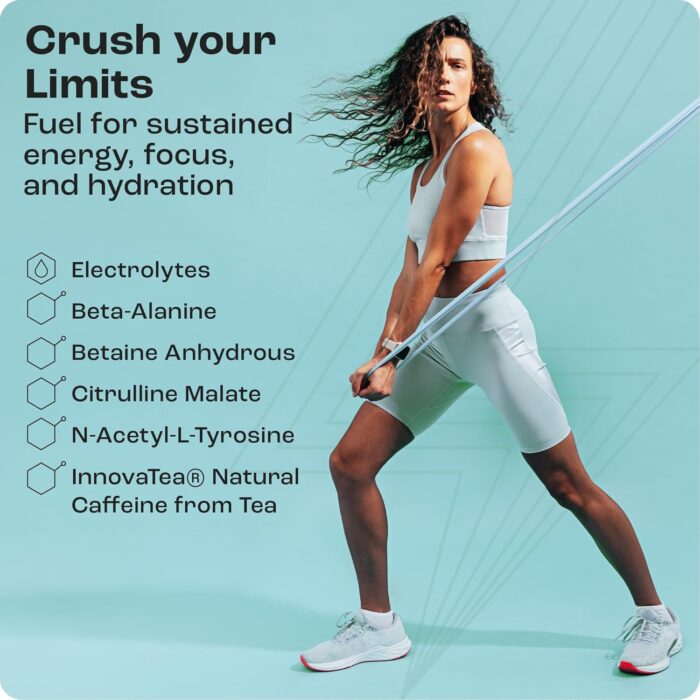 KEY NUTRIENTS Pre Workout Powder with 5 Electrolytes - Blue Raspberry No Sugar - 150mg Caffeine, L-Citrulline, Beta Alanine, L-Tyrosine - Natural Preworkout for Men & Women (30 Servings) - Image 4