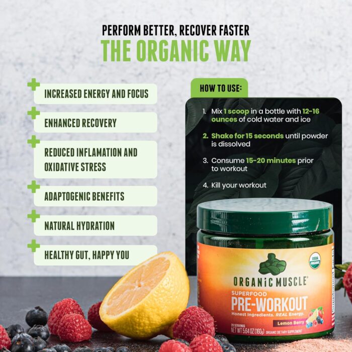 USDA Organic Pre-Workout Powder, Passionfruit Guava | Clean Energy Without Jitters | Natural Performance Boost | No Artificial Sweeteners | 20 Superfoods | Low Caffeine, 20 Servings - Image 3