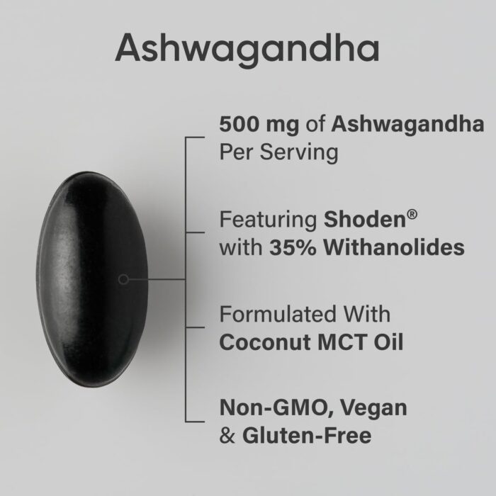 Sports Research® Ashwagandha Softgels with Coconut MCT Oil - Natural Ayurvedic Adaptogen Made with Shoden® Ashwa for Relaxation, Calm & Sleep Support - Gluten Free & Vegan Friendly - 120 Count - Image 3