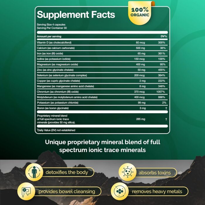 Premium Blend of 52 Trace Minerals Complex with Essential Minerals in Chelated Form – All Natural and 100% Organic - 120 Capsules - Full Spectrum Ionic Mineral Blend - Safe for Women and Men - Image 4