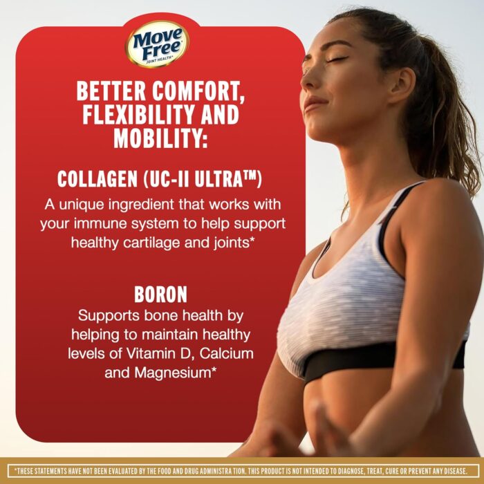 Move Free Ultra Triple Action Joint Support Supplement - Type II Collagen Boron & Hyaluronic Acid - Supports Joint Comfort, Cartiliage & Bones in 1 Tiny Pill Per Day, 64 Tablets (64 servings) - Image 4