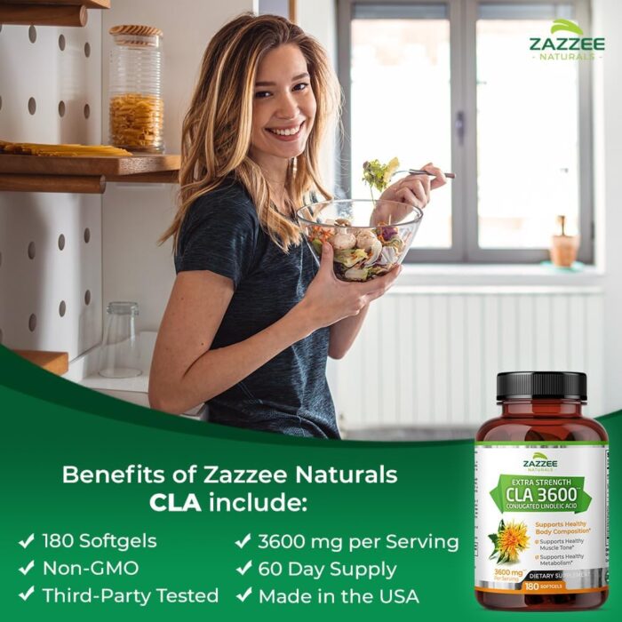 Zazzee High Potency CLA 3600, 180 Softgels, 3600 mg per Serving, Conjugated Linoleic Acid from Safflower Oil, Concentrated and Standardized, 60 Day Supply, Non-GMO and Made in The USA - Image 3