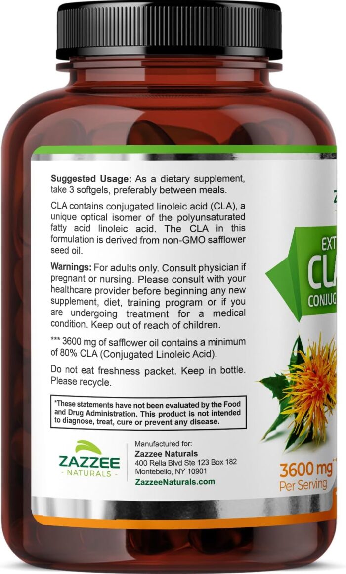 Zazzee High Potency CLA 3600, 180 Softgels, 3600 mg per Serving, Conjugated Linoleic Acid from Safflower Oil, Concentrated and Standardized, 60 Day Supply, Non-GMO and Made in The USA - Image 10