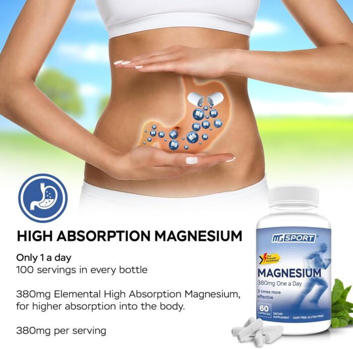 Magnesium Supplement Complex MGSPORT- High Absorption with Vitamins B6, D, E - Relieves Leg Cramps & Muscle Support - 60 Servings - Image 3