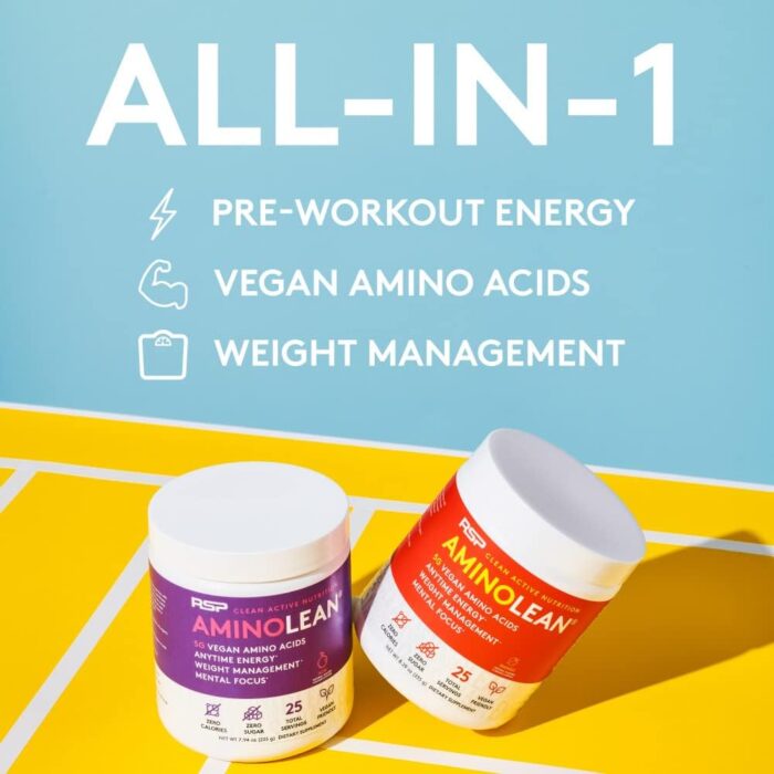 RSP NUTRITION AminoLean Natural Pre Workout Powder, Sucralose Free Amino Energy with No Artificial Dyes, Vegan BCAAs and Weight Management, Acai, 25 Serv - Image 4