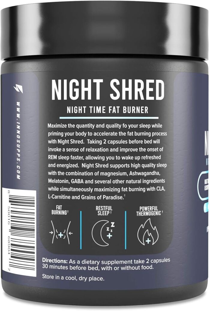 Night Shred Fat Burner and Natural Sleep Support | Ashwaganda, 5-HTP, CLA, Melatonin | Appetite Suppressant | Weight Loss Support Nighttime Fat Burning (60 Vegetarian Capsules) - Image 3