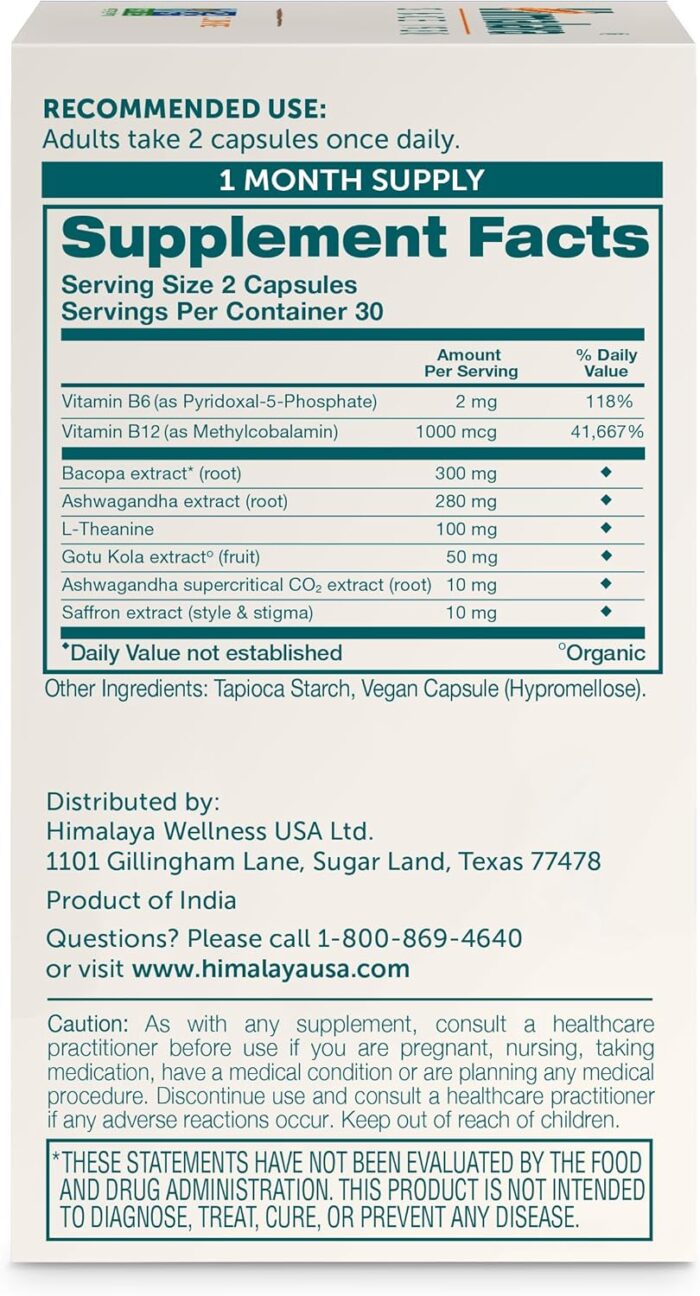 Himalaya Focused Mind with Ashwagandha, Bacopa & L-Theanine for Focus, Energy and Attention, 60 Capsules, 1 Month Supply, Vegan, Gluten Free - Image 3
