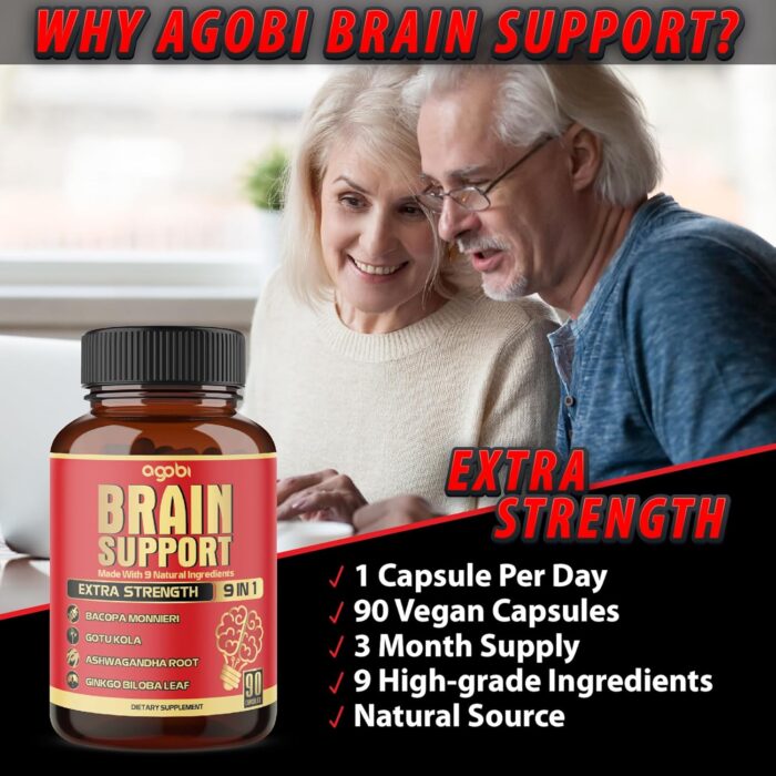 9in1 Brain Support Supplement - Concentrated Ashwagandha Root, Gotu Kola Powder, Bacopa Monnieri Powder and More - 90 Capsules - 3-Month Supply - Image 6