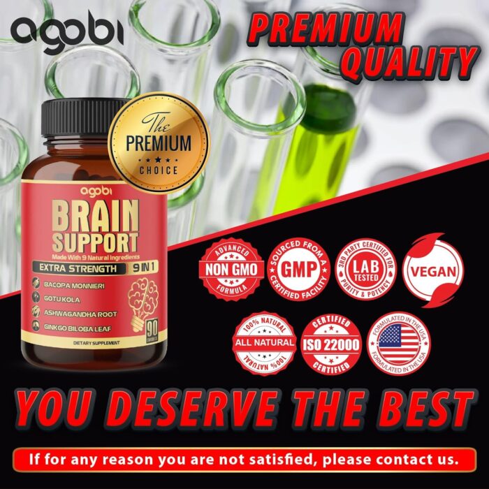 9in1 Brain Support Supplement - Concentrated Ashwagandha Root, Gotu Kola Powder, Bacopa Monnieri Powder and More - 90 Capsules - 3-Month Supply - Image 7
