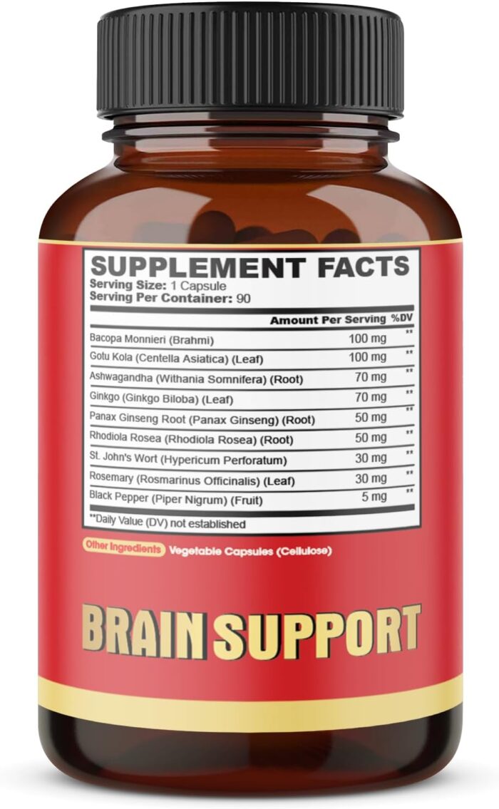 9in1 Brain Support Supplement - Concentrated Ashwagandha Root, Gotu Kola Powder, Bacopa Monnieri Powder and More - 90 Capsules - 3-Month Supply - Image 8