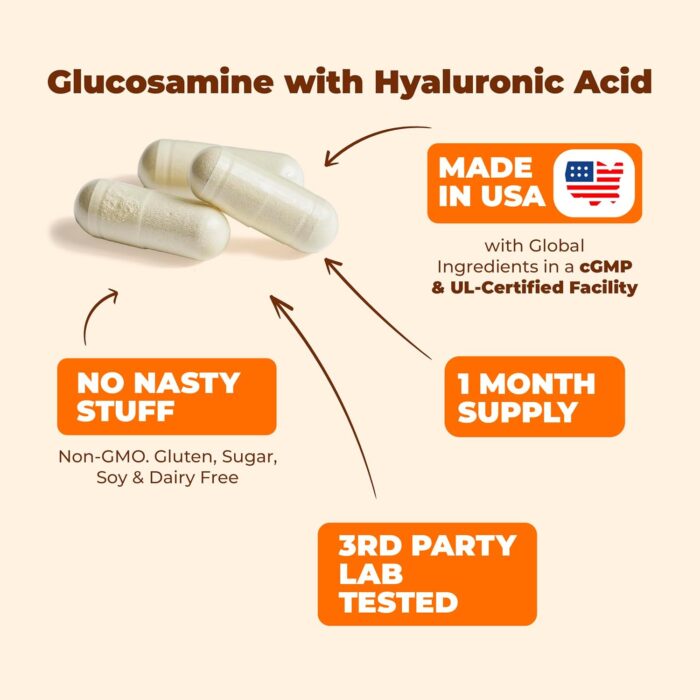 Glucosamine Sulfate with Hyaluronic Acid, Bioperine, MSM & Boswellia. 5-in-One Joint Support Supplement. Antioxidant & Inflammatory Support - Joint Health, Flexibility and Comfort. 60 Capsules - Image 5