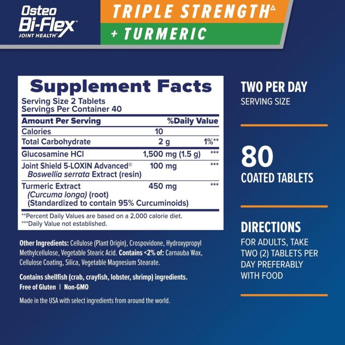 Osteo Bi-Flex Triple Strength Glucosamine with Turmeric, Joint Health Supplement, Coated Tablets, Original Version, 80 Count - Image 3