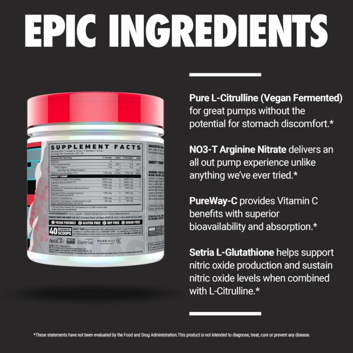 GHOST Pump Nitric Oxide Powder, Natty - 40 Servings - Sugar & Stim-Free Pre-Workout Supplements - L-Citrulline, Arginine Nitrate & L-Glutathione - Soy & Gluten-Free, Vegan - Image 6