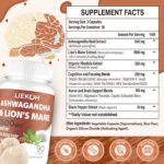 Ashwagandha & Lions Mane Supplement Capsules, Brain Supplements for Memory and Focus, Ashwagandha Supplement with Rhodiola & Black Peppe, Cortisol Supplements for Women & Men,90 Caps - Image 3