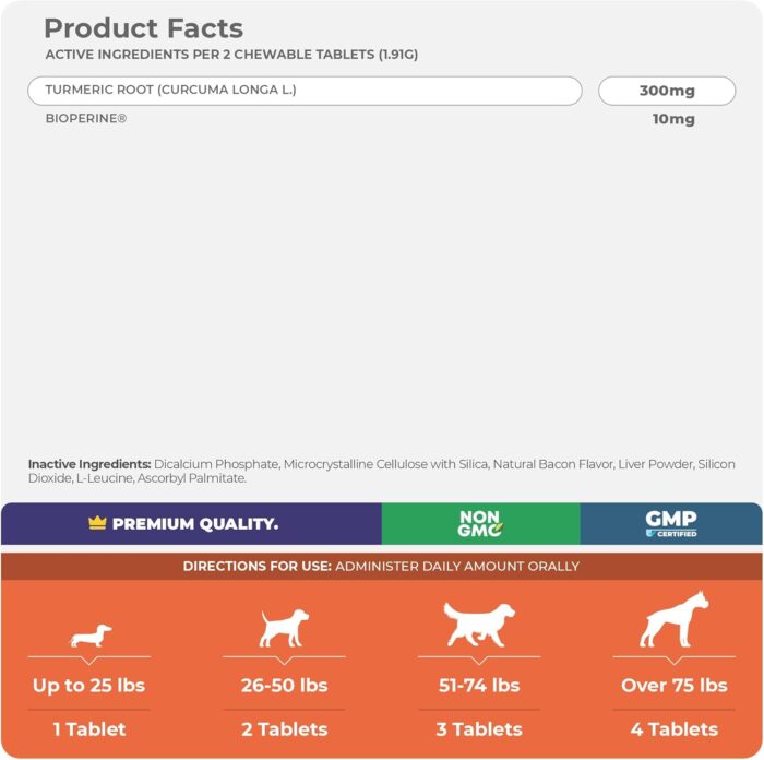 Turmeric for Dogs Anti Inflammatory Pain Relief - 120 Chewable Tablets Hip & Joint Support with Curcumin and BioPerine, Antioxidant, Cardiovascular Health - Image 6