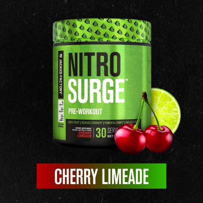 Jacked Factory NITROSURGE Pre Workout Supplement - Endless Energy, Instant Strength Gains, Clear Focus, Intense Pumps - NO Booster & Preworkout Powder with Beta Alanine - 30 Servings, Cherry Limeade - Image 3