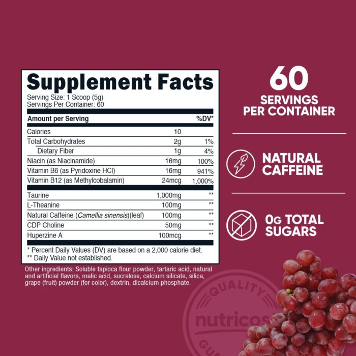 Nutricost Energy Drink Powder (Grape) (60 Servings) - Pre Workout Supplement with Natural Flavors - Non-GMO, Gluten-Free - Image 3