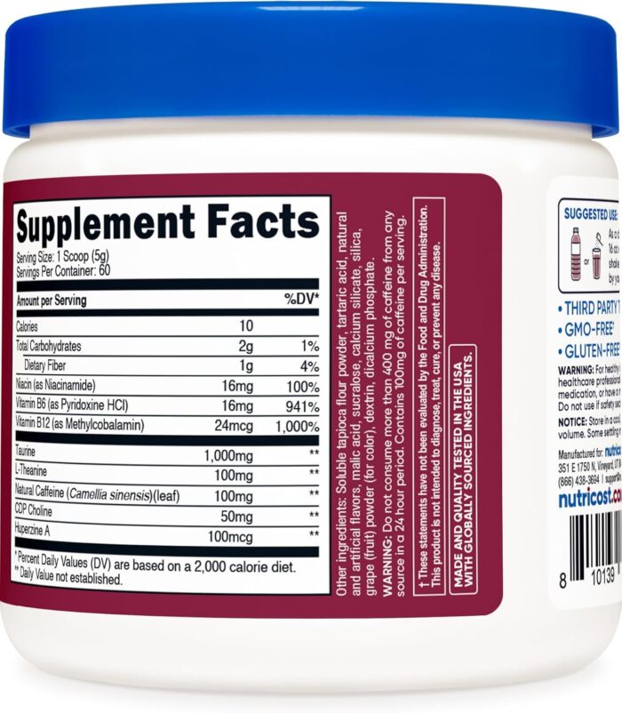 Nutricost Energy Drink Powder (Grape) (60 Servings) - Pre Workout Supplement with Natural Flavors - Non-GMO, Gluten-Free - Image 6