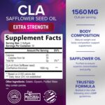 CLA Supplement, Conjugated Linoleic Acid 1560mg - Extra Strength CLA Supplement Pills - Support Body Composition, Lean Muscle Tone, & Energy - Safflower Capsules, Gluten Free, Non-GMO - 60 Softgels - Image 3