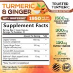 Turmeric Curcumin Supplement 1950mg with Organic Turmeric & Ginger, 95% Curcuminoids, BioPerine Black Pepper for Best Absorption, Nature's Vegan Joint Support, Non-GMO, Bottled in USA - 240 Capsules - Image 3
