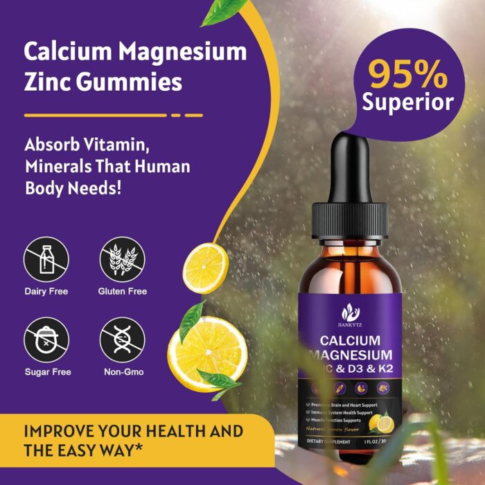 Calcium Magnesium Zinc 1300mg with Magnesium Glycinate, Vitamin C D3 K2 B6 and Sea Moss | Calcium Supplement Calcium with Vitamin D3 K2 Liquid Drop | Gluten Free | 2 Pack - Image 3