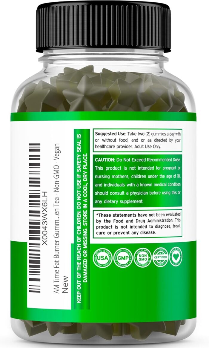 Green Tea Fat Burner Weight Loss Gummies (60 Count) Fat Burner Women - Appetite Suppressant Weight Loss Supplement for Men & Women with Apple Flavored - Third Party Tested - USA Made - Image 4