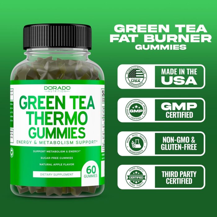 Green Tea Fat Burner Weight Loss Gummies (60 Count) Fat Burner Women - Appetite Suppressant Weight Loss Supplement for Men & Women with Apple Flavored - Third Party Tested - USA Made - Image 6
