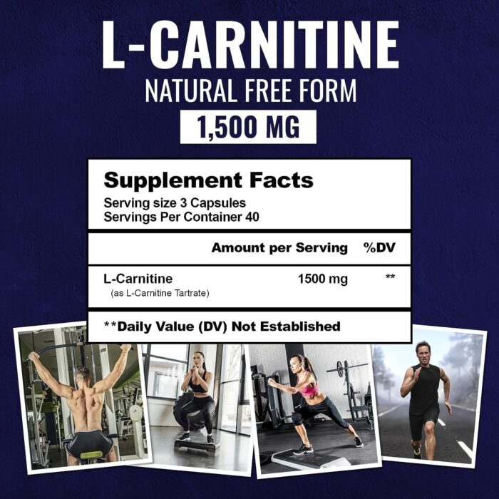 Premium L-Carnitine Tartrate Supplement - 1500mg - Utilize Fat for Energy with Tartrate, Lean Muscle Gain, Boost Natural Energy, Support Metabolism & Fatigue - 120 Non-GMO Pure L Carnitine Capsules - Image 3