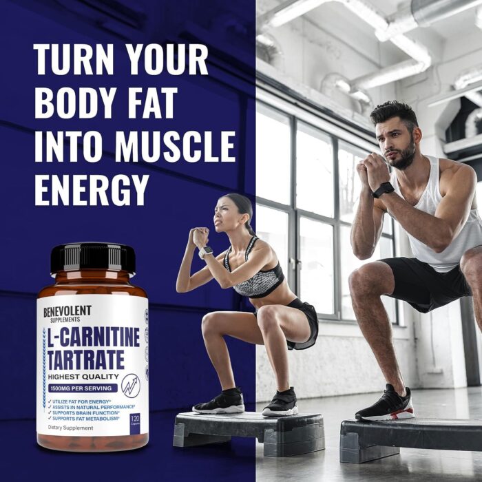 Premium L-Carnitine Tartrate Supplement - 1500mg - Utilize Fat for Energy with Tartrate, Lean Muscle Gain, Boost Natural Energy, Support Metabolism & Fatigue - 120 Non-GMO Pure L Carnitine Capsules - Image 5