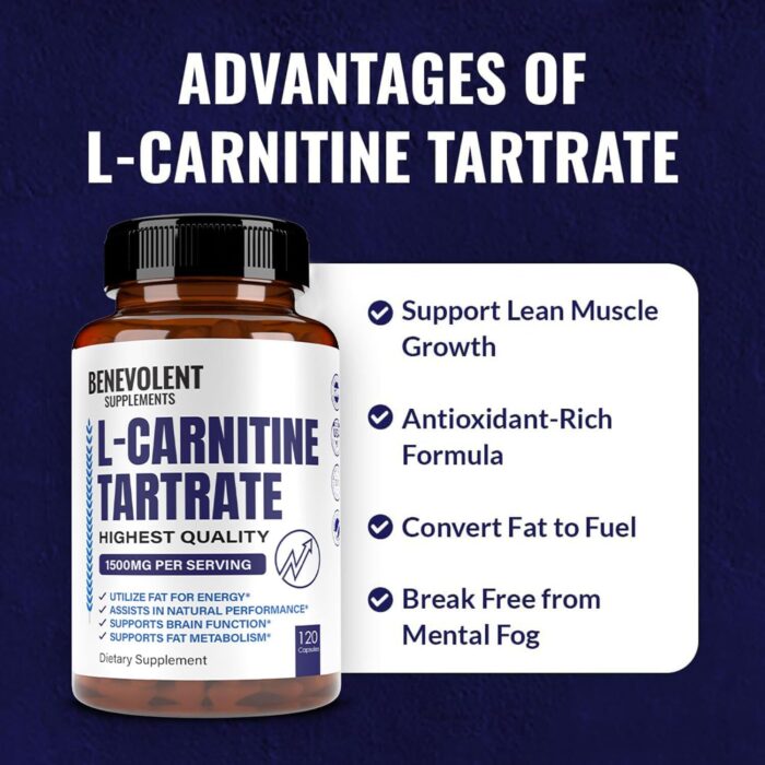 Premium L-Carnitine Tartrate Supplement - 1500mg - Utilize Fat for Energy with Tartrate, Lean Muscle Gain, Boost Natural Energy, Support Metabolism & Fatigue - 120 Non-GMO Pure L Carnitine Capsules - Image 7