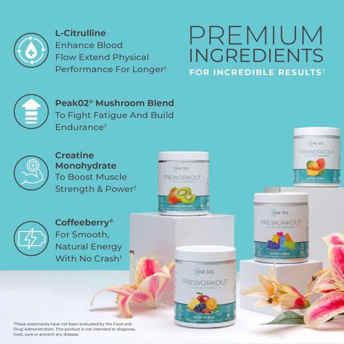 One Sol Pre-Workout for Women, Enhanced Pump & Focus, No Jitters Or Crash, Natural Ingredients, 100% Vegan, Gluten Free & Soy Free, (Gummy Bear) - Image 5
