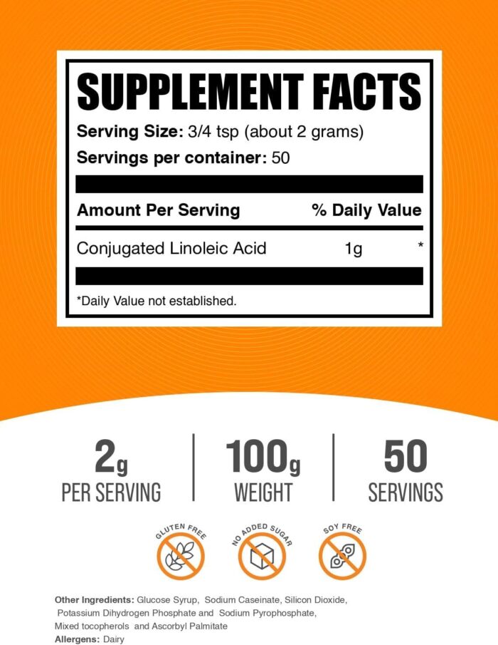 BulkSupplements.com Conjugated Linoleic Acid Powder - CLA Conjugated Linoleic Acid, CLA Supplements - Gluten Free, 2g per Serving, 100g (3.5 oz) (Pack of 1) - Image 3