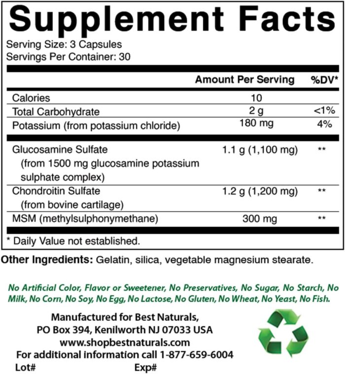Best Naturals, Glucosamine Chondroitin MSM Supplements, 2600 mg per Serving, 90 Capsules (90 Count (Pack of 3)) - Image 3
