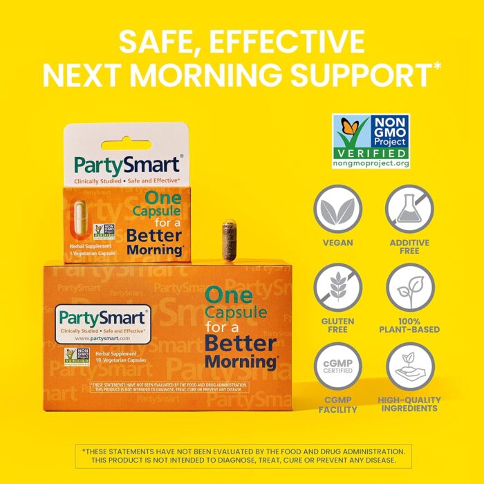 Himalaya PartySmart, One Capsule for a Better Morning After Drinking, Plant Based, Liver Support, Alcohol Breakdown, Clinically Studied, Non-GMO, Herbal Supplement, 10 Capsules - Image 4