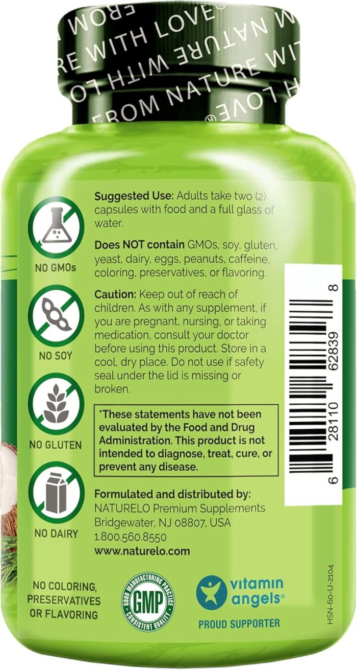 NATURELO Hair, Skin and Nails Vitamins - 5000 mcg Biotin, Collagen, Natural Vitamin E - Supplement for Healthy Skin, Hair Growth for Women and Men – 60 Capsules - Image 3