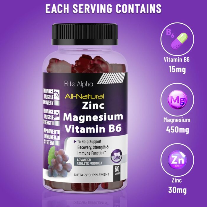 Zinc+Magnesium+Vitamin B6 Max Strength Gummies - Potent All-Natural Zinc, Magnesium, B6 for Immune Support and Muscle Energy & Recovery│Elite Alpha - Image 3