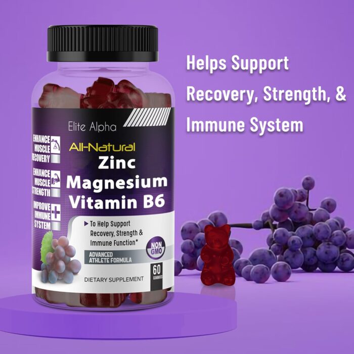 Zinc+Magnesium+Vitamin B6 Max Strength Gummies - Potent All-Natural Zinc, Magnesium, B6 for Immune Support and Muscle Energy & Recovery│Elite Alpha - Image 4