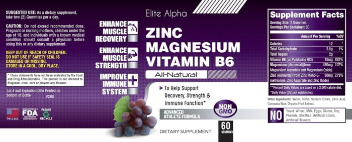 Zinc+Magnesium+Vitamin B6 Max Strength Gummies - Potent All-Natural Zinc, Magnesium, B6 for Immune Support and Muscle Energy & Recovery│Elite Alpha - Image 6