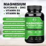 (2 Pack) Magnesium Glycinate Capsules, Magnesium Supplement 400 mg with Zinc,Vitamin D3 & B6 - Highly Bioavailable and Absorption - Bone,Heart,Joint,Immune Support - 120 Vegan Capsules for Women & Men - Image 3