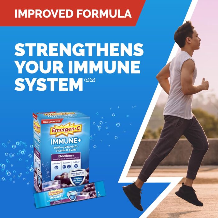 Emergen-C Immune+ Vitamin C 1000mg (18 Count, Elderberry) Dietary Supplement Fizzy Drink Mix Powder Packets - Image 3