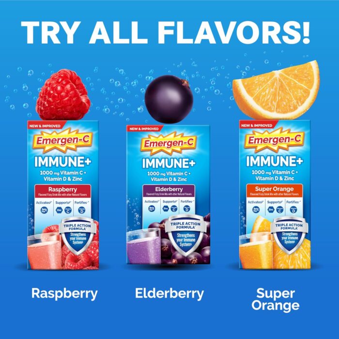 Emergen-C Immune+ Vitamin C 1000mg (18 Count, Elderberry) Dietary Supplement Fizzy Drink Mix Powder Packets - Image 7