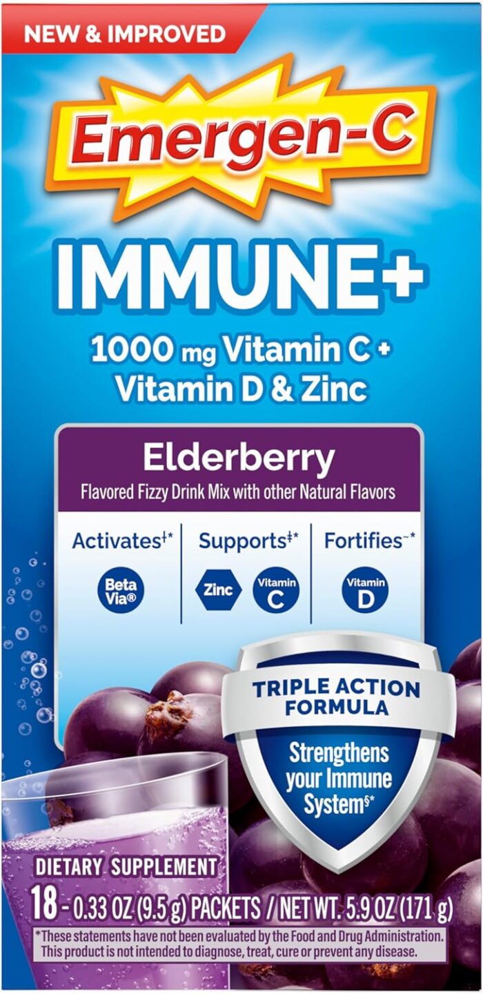 Emergen-C Immune+ Vitamin C 1000mg (18 Count, Elderberry) Dietary Supplement Fizzy Drink Mix Powder Packets - Image 9