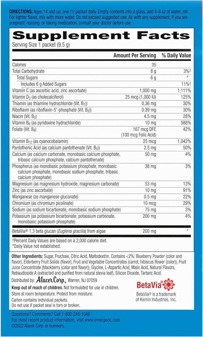 Emergen-C Immune+ Vitamin C 1000mg (18 Count, Elderberry) Dietary Supplement Fizzy Drink Mix Powder Packets - Image 10