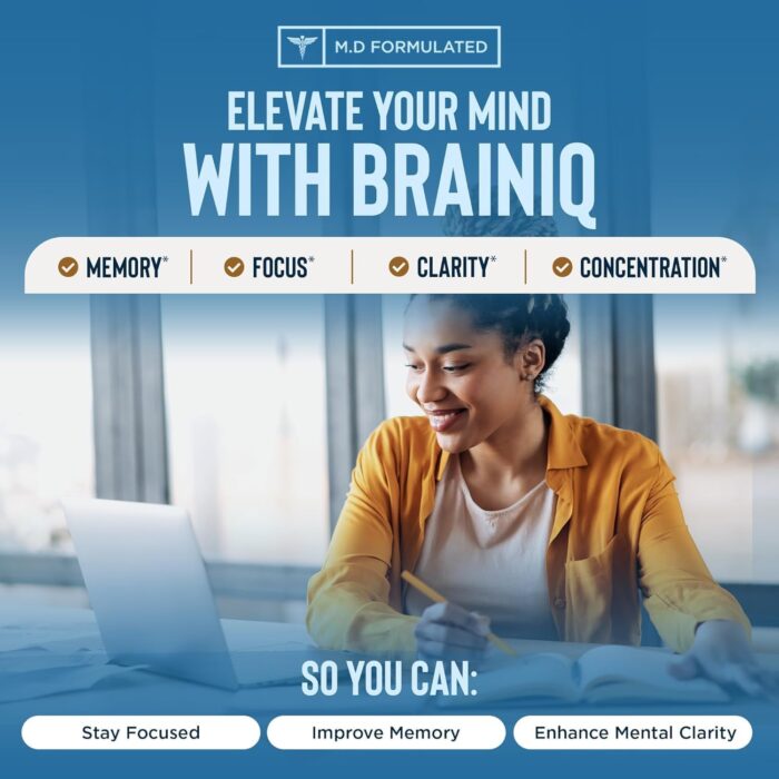 BrainIQ Nootropic Brain Supplements for Memory and Focus | Memory Supplement for Brain Health | Cognitive Supplement & Memory Pill with Lion's Mane, L-threonine & Coffee Extract - 60 Count (Pack of 1) - Image 3