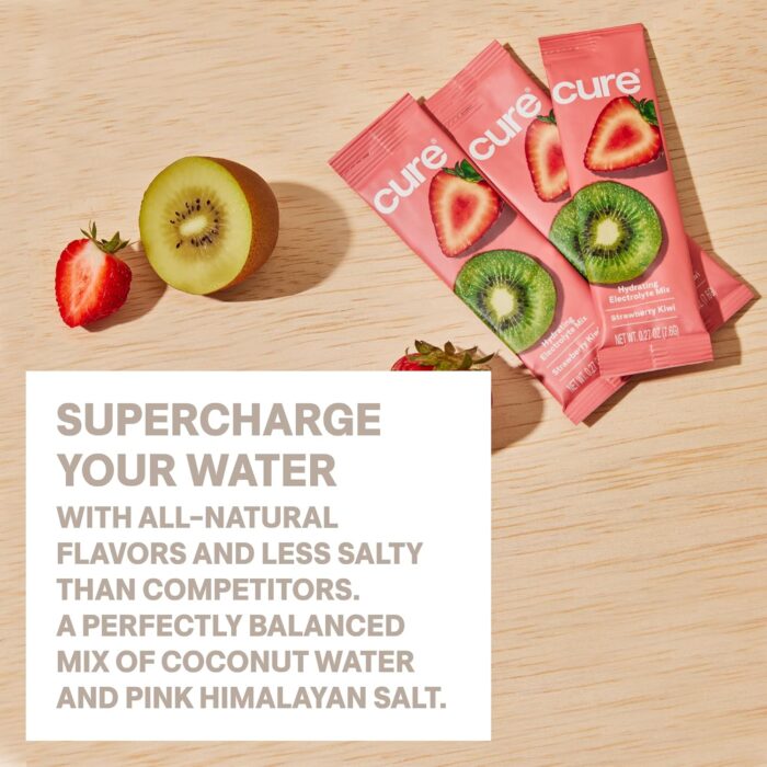 Cure Hydration | Plant-Based Electrolyte Drink Mix | No Added Sugar | FSA & HSA | Dehydration Relief Powder Made with Coconut Water | Non-GMO | Vegan | Pouch of 14 Packets - Strawberry Kiwi - Image 6