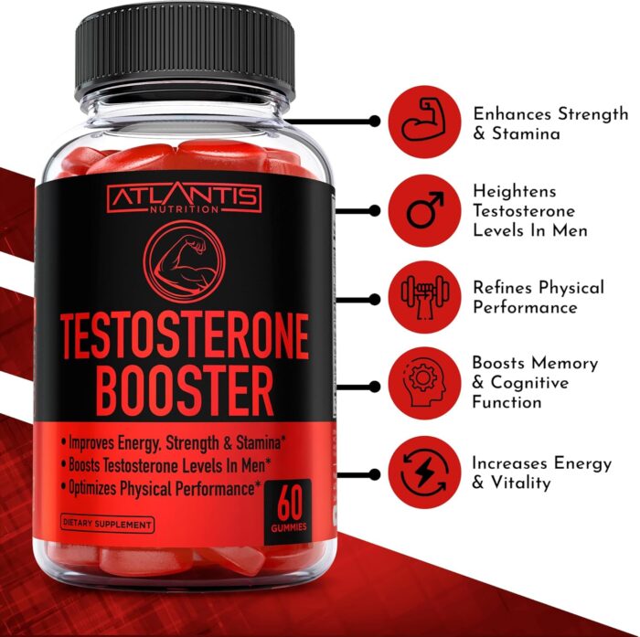 Atlantis Nutrition Testosterone Booster Gummies For Men - Enhances Strength & Stamina - Optimizes Performance & Male Enhancement - Made With Tribulus, Horny Goat Weed, Maca Root | 2-Pack (120 Gummies) - Image 3