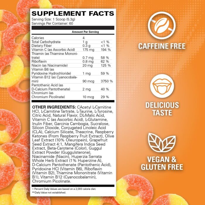 EHP Labs OxyShred Non Stimulant Pre Workout Powder - Stim Free Pre Workout, Caffeine Free Preworkout for Men & Women with L Glutamine & Acetyl L Carnitine - Peach, 60 Servings - Image 4