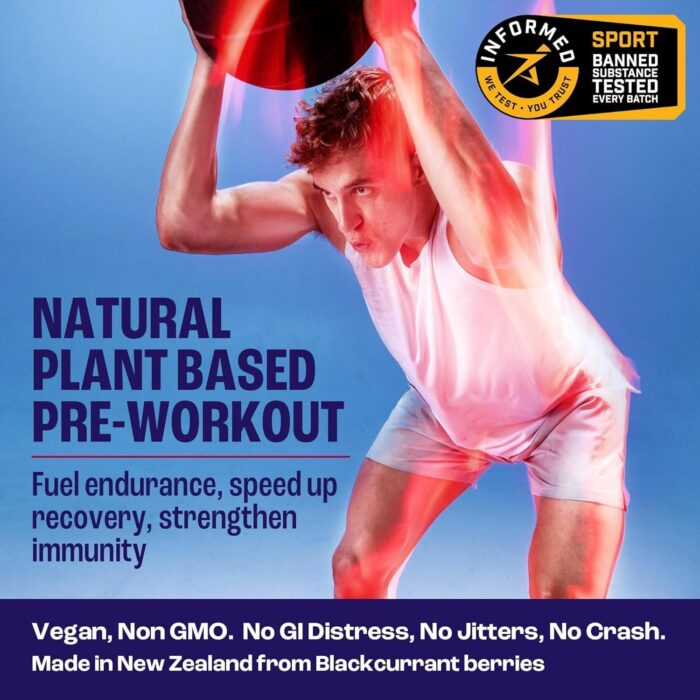Blackcurrant I All Natural Vegan Pre Workout, with 120mg Caffeine I Clean Energy, Endurance, Recovery I Pre Workout Women and Men I 20 Servings Pouch I Informed Sports Certified - Image 3