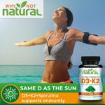 Why Not Natural Vitamin D3 K2 (MK-7) with Organic Spirulina, 10000 IU Extra Strength Supplement in Veggie Capsules, Supports Bone Health, Immune System and Mood - Image 4